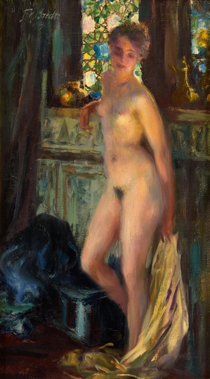Nudo femminile in piedi alla finestra